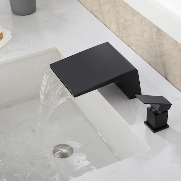 Nestfair Minimalist Waterfall 8 in. Widespread Single Handle Bathroom Faucet in Black (1-Pack)