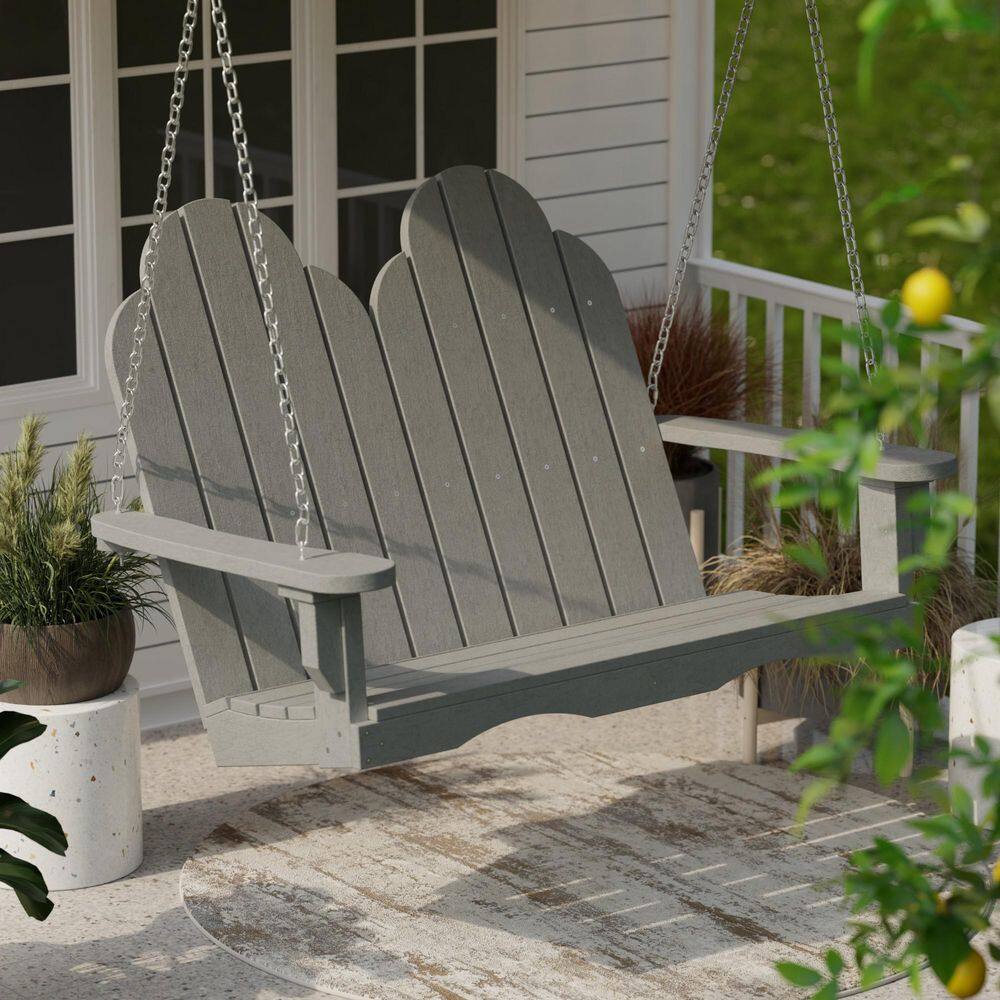 Classic Light Gray HDPE 2-Person Adirondack Porch Swing