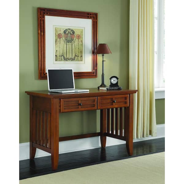 HOMESTYLES 42 in. Cottage Oak Rectangular 2 -Drawer Writing Desk with Storage