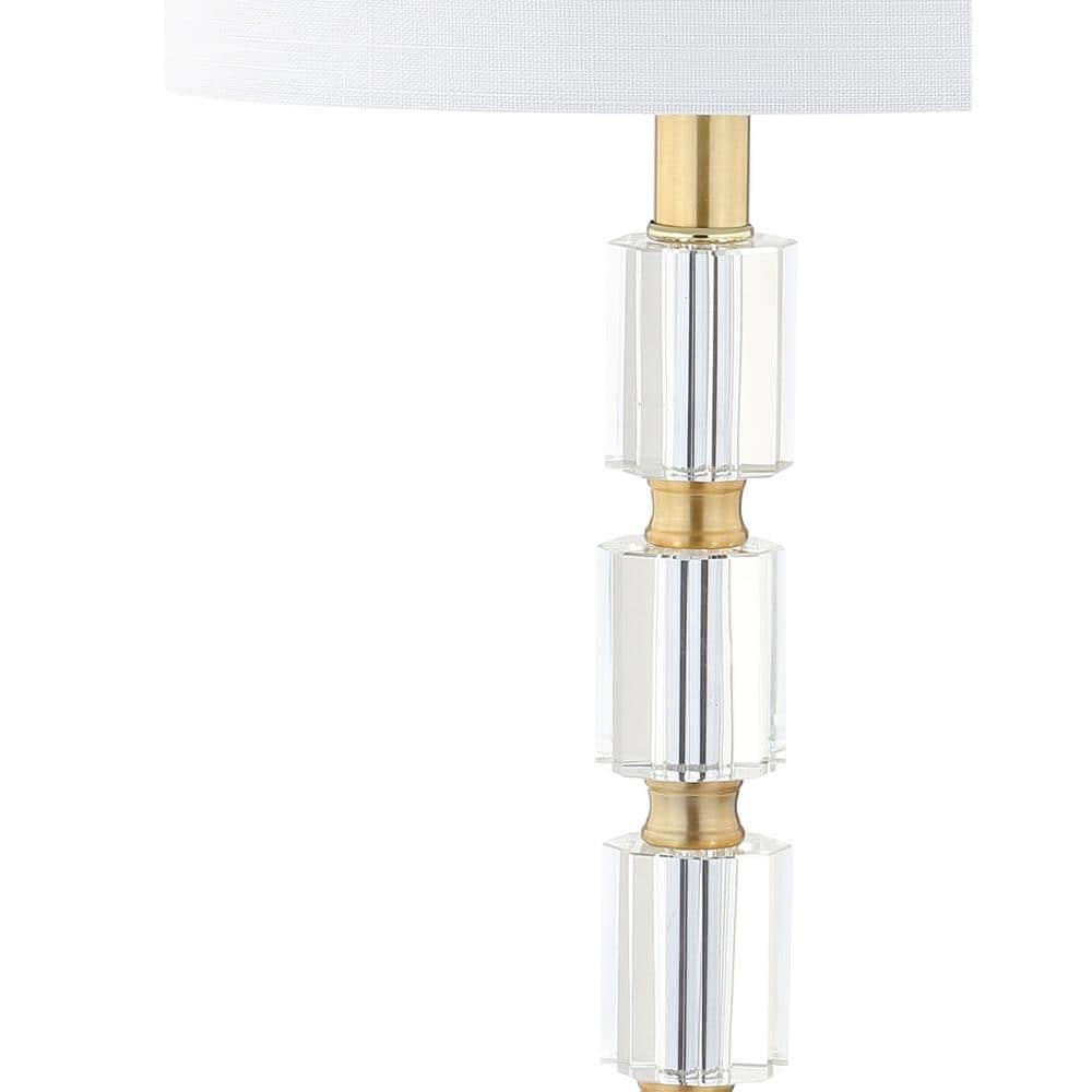 Elegant White Linen Shade Crystal LED Table Lamp Set, 28.5" Height