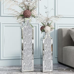 Crushed Diamond 30 in. Silver Glass Amphora Decorative Vases