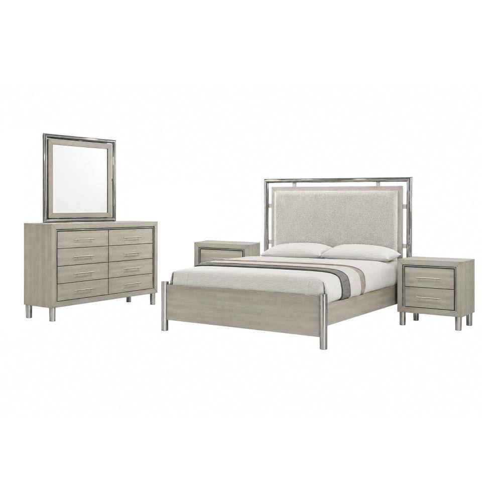 New Classic Furniture Lennox 5Pc Wood Cal King Bedroom Set w 2 Ns in Gray