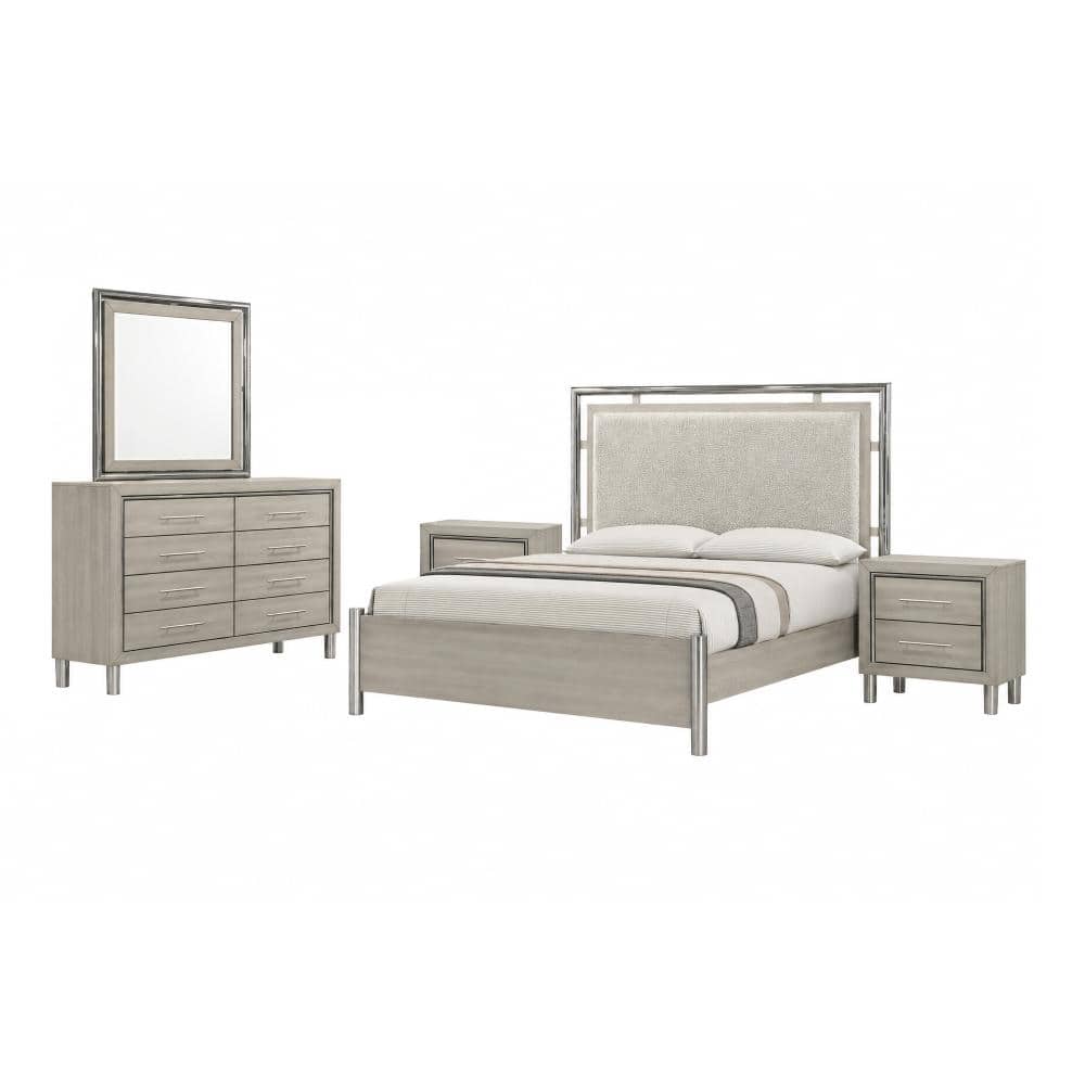 New Classic Furniture Lennox 5Pc Wood King Bedroom Set w 2-Nightstand in Gray