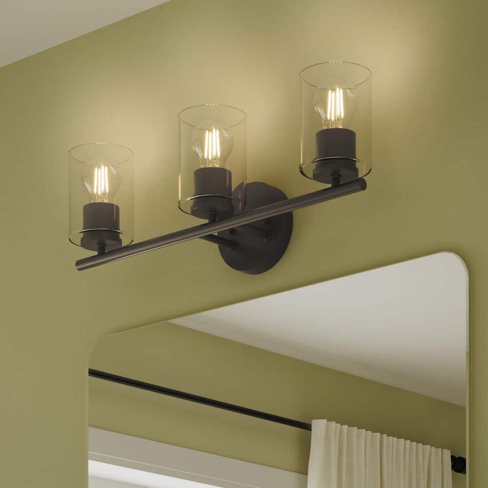 Replay 22 in. 3-Light Antique Bronze Vanity Light with Clear Glass Shades price history on PriceWatchPro