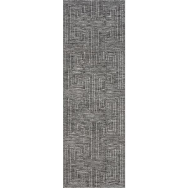 Morisse Geometric Grey 3 ft. x 8 ft. Outdoor Runner Rug