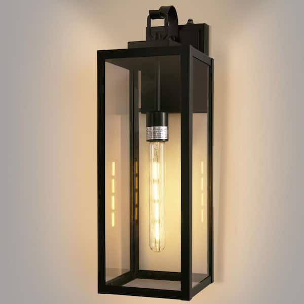 20 in. 2-Pack Large Black Outdoor Wall Lanterns Waterproof with Dusk to Dawn for Entryways and Doorways