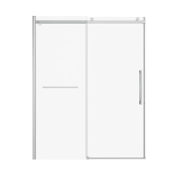 MEDUNJESS Aaby 56-60 in. W x 76 in. H Sliding Frameless Shower Door in Nickel with 5/16 in. (8 mm) Clear Glass