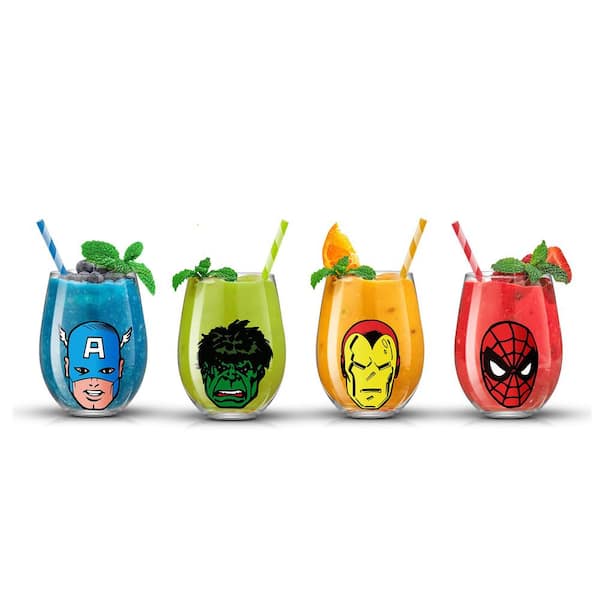 JoyJolt Marvel Spiderman Hero's Stemless, 19-ounce, Set of 4