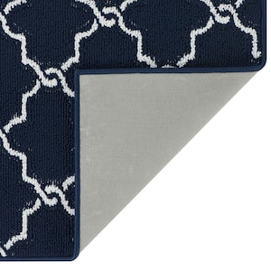 Washable Non-Skid Navy and White 26 in. x 45 in. Geometric Accent Rug