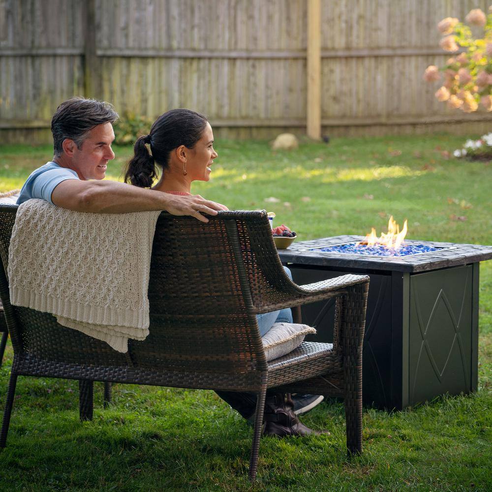30-Inch Black Steel Propane Fire Pit Table with Fire Glass