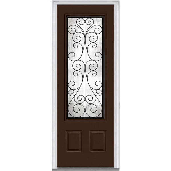 MMI Door 36 in. x 96 in. Camelia Left-Hand 3/4-Lite Decorative 2-Panel Mediterranean Painted Fiberglass Smooth Prehung Front Door