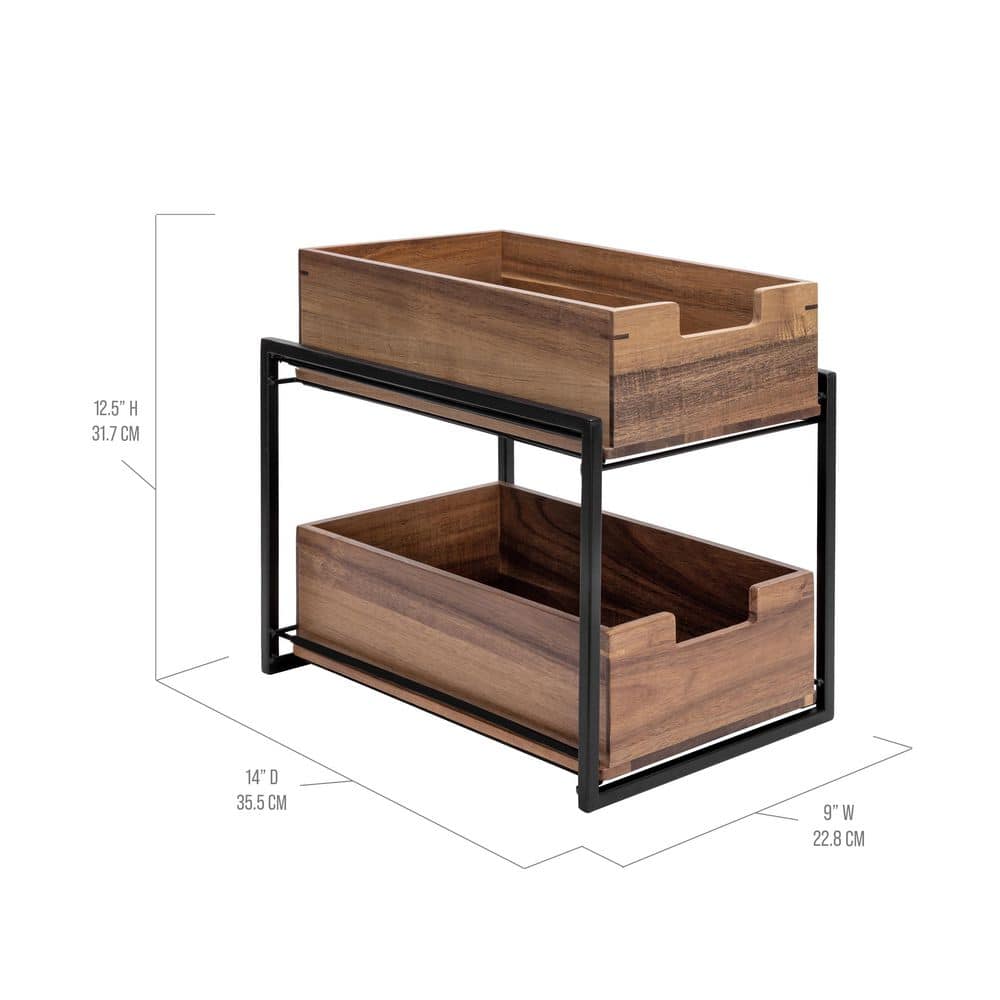 Acacia Wood 2-Tier Sliding Kitchen Pantry Storage Organization Baskets price history on PriceWatchPro