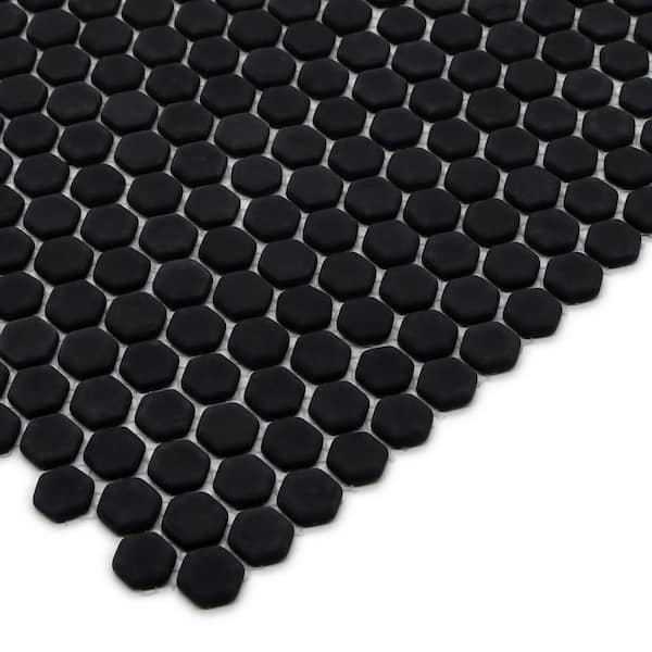 Black Hexagon 11.5 in. x 9.9 in. Recycled Glass Marble Looks Mosaic Floor and Wall Tile (7.9 sq. ft./Case)