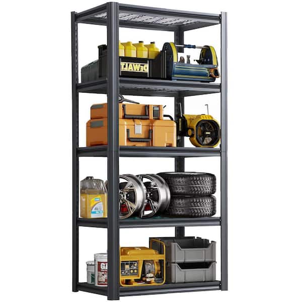 5-Tier Heavy Duty Steel Adjustable Mesh Garage Storage Shelving Unit in Black (35.4 in. W x 72 in. H x 17.7 in. D)