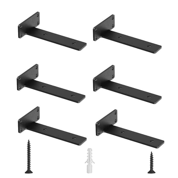Angel Sar 6 in. Black Metal Floating Heavy Duty Industrial Shelf Brackets for Shelves Support DIY (6-Pack)
