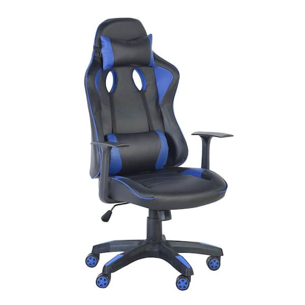 Homy Casa Opulent Faux Leather Seat Ergonomic Upholstered Gaming Chair in Black Blue with Adjustable Height