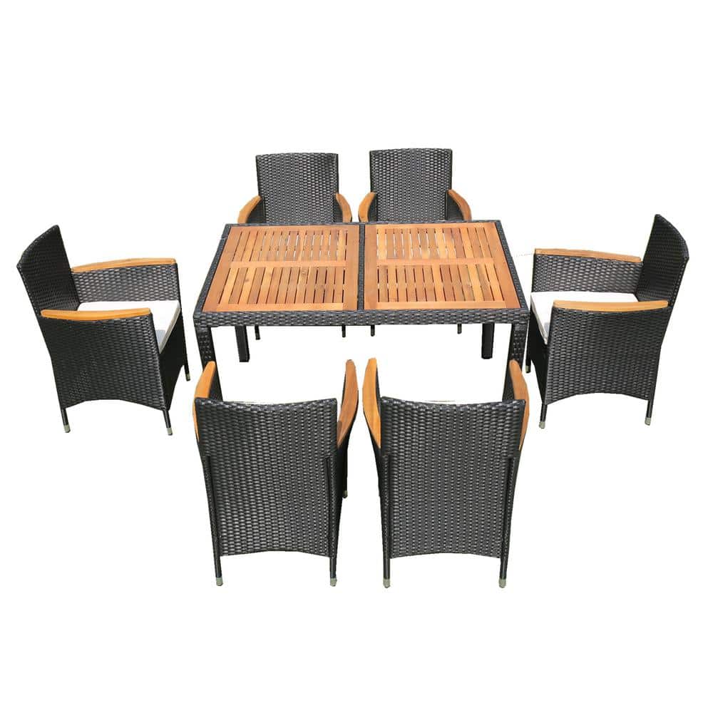 7-Piece Wicker Outdoor Bistro Dining Set with Furniture Suitable for Courty
