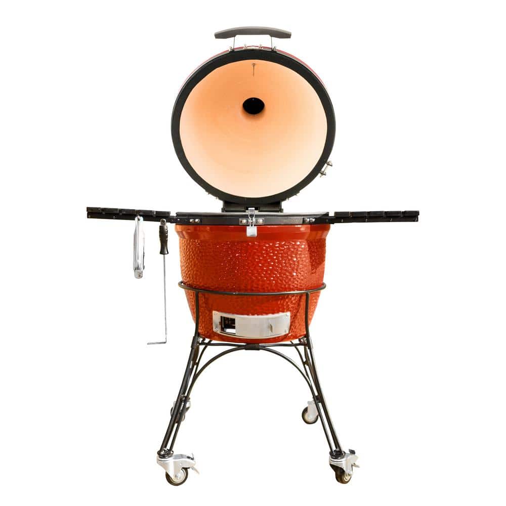 Blaze Red Ceramic Charcoal Grill with Stainless Steel Grates