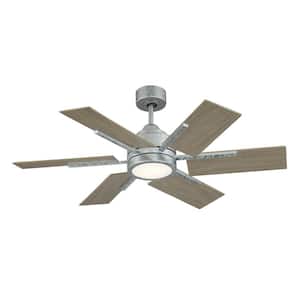 Farmhouse II 44 in. W x 8.07 in. H LED Indoor Galvanized Ceiling Fan with Weathered Oak Blades