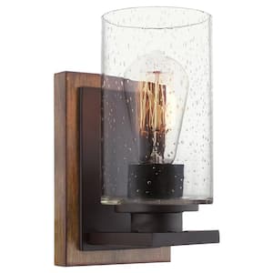 Sedona 60-Watt 1-Light Oil-Rubbed Bronze Transitional Wall Sconce with Clear Seeded Shade, No Bulb Included