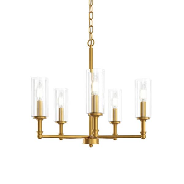 KICHLER Soniat 22 in. 5-Light Classic Gold Chandelier with Glass Shades Display