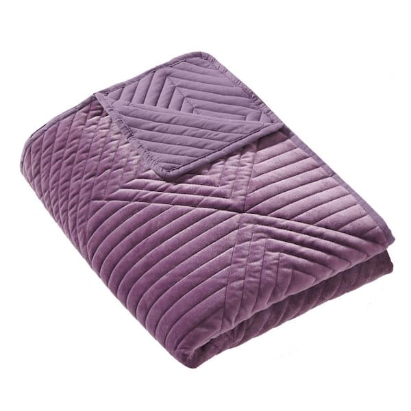 Benjara Purple Checkered Pattern Cotton Throw Blanket