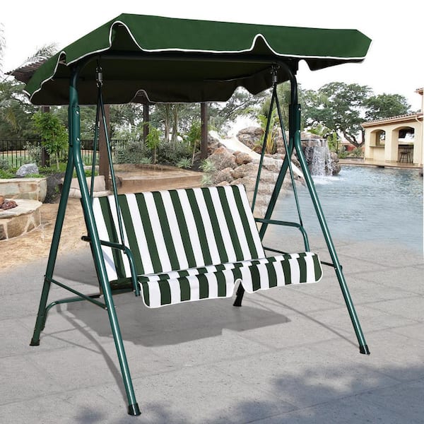WELLFOR 2-Person Metal Porch Swing with Comfortable Cushion Seats