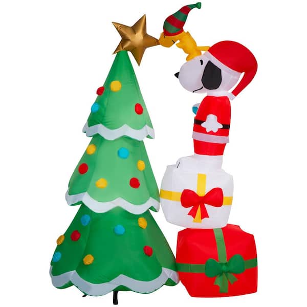 6 ft. Tall 4.3 ft. Wide Snoopy and Woodstock Decorating Tree Christmas Inflatable
