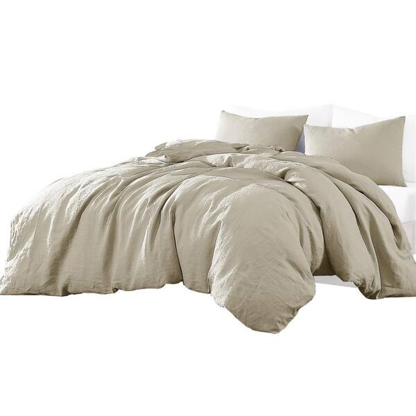 Benjara Edge 4- Piece Oatmeal Beige Solid Print Linen King Comforter Set