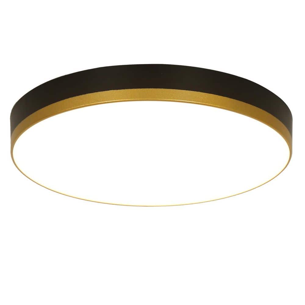 11 in. Circle Modern Minimalist Matte Black and Gold Integrated LED Flush Mount with 5CCT price history on PriceWatchPro