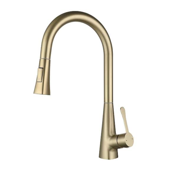 Unbranded Single Handle Pull Down Sprayer Kitchen Faucet with Flexible and Power Clean in Brushed Gold