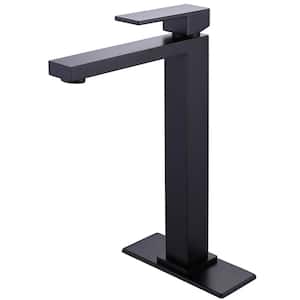 Single Hole Single-Handle Tall Bathroom Faucet with Deck Plate in Black