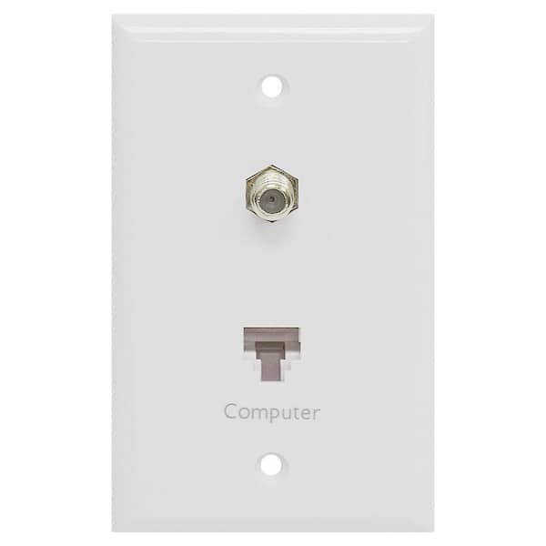 GE 1 Network and 1 Coax Combination Wall Plate - Ivory