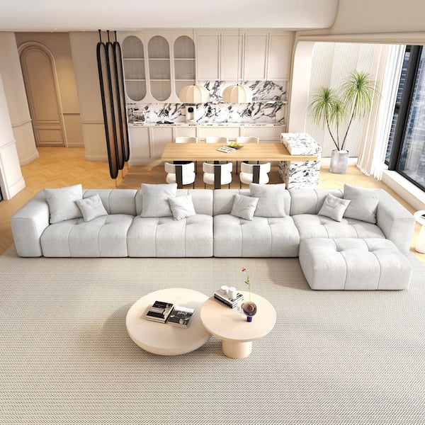 183.5 in. Square Arm 5-Piece Linen Modern Oversized L Shaped 