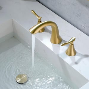 Dowell 8 in. Widespread 2-Handle Bathroom Faucet in Spot Defense Brushed Gold