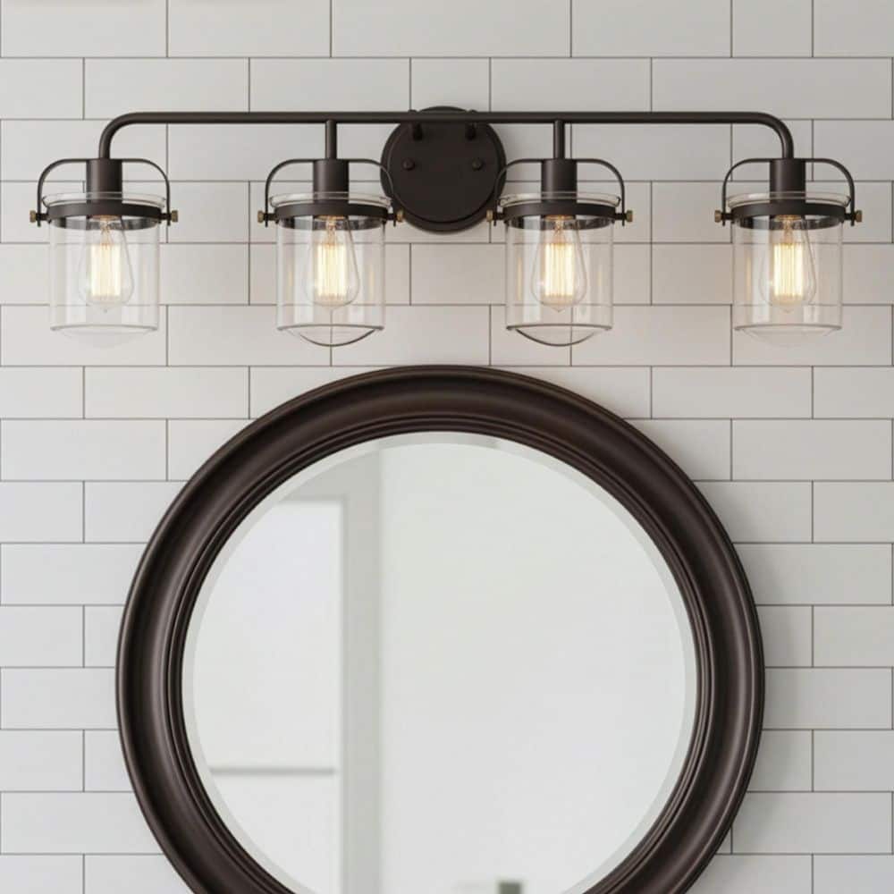 Jaxon 33 in. 4-Light Oil Rubbed Bronze Industrial Vanity Light with Clear Glass Shades price history on PriceWatchPro