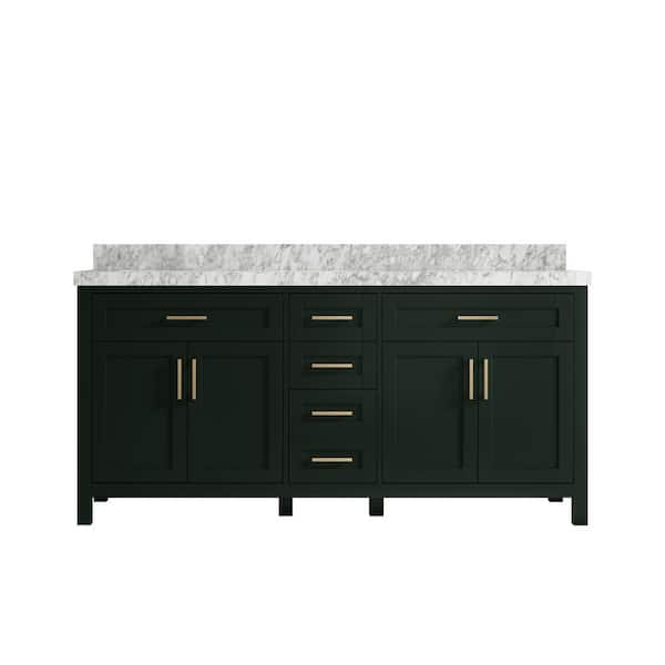 Willow Collections Cambridge 72 in. W x 22 in. D x 36 in. H Double Sink Bath Vanity in Dark Green with 2 in Carrara Marble Top