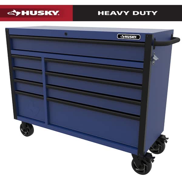 Heavy-Duty 52 in. W x 20 in. D 9-Drawer Matte Blue Rolling Tool Cabinet