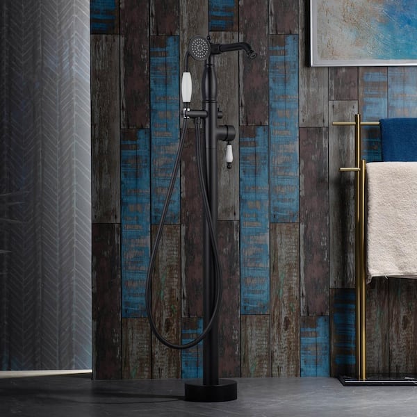 WOODBRIDGE Single-Handle Freestanding Tub Faucet with Hand Shower in Matte Black