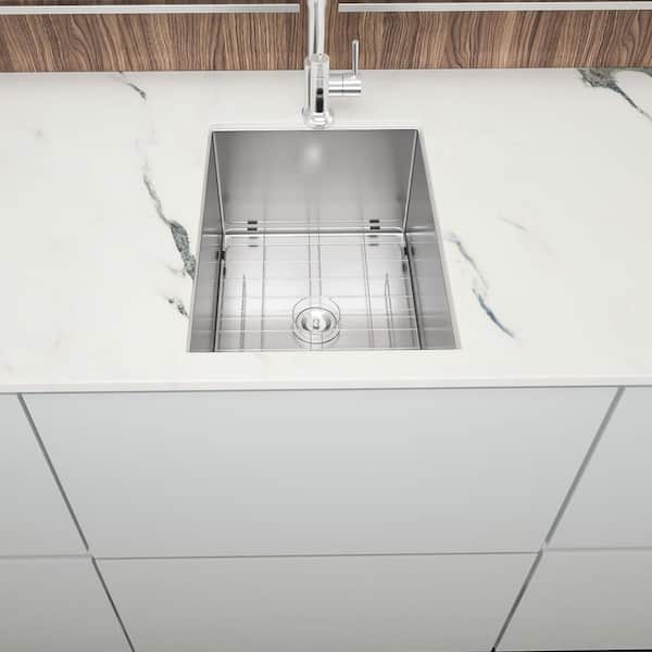 14 in. Undermount Single Bowl 18-Gauge Brushed Nickel Stainless Steel Kitchen Sink with Bottom Grids