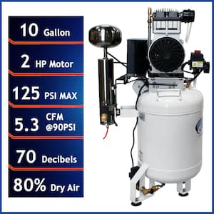 10 Gal. 2 HP Ultra Quiet and Oil-Free Stationary Electric Air Compressor with Air Dryer and Auto Drain Valve