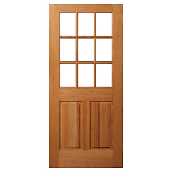 Builders Choice 30 in. x 80 in. 2-Panel Universal 9-Lite TDL Clear Glass Unfinished Fir Wood Front Door Slab with Ovolo Sticking