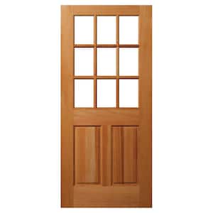 32 in. x 80 in. 2-Panel Universal 9-Lite TDL Clear Glass Unfinished Fir Wood Front Door Slab with Ovolo Sticking