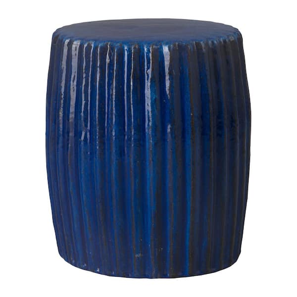 18 in. H Glossy Glaze Blue Round Ceramic Garden Stool