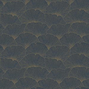Ginko Biloba Leaves Wallpaper Navy Paper Strippable Roll (Covers 57 sq. ft.)