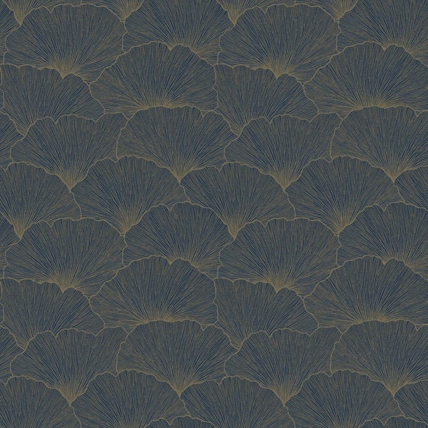 Walls Republic Ginko Biloba Leaves Wallpaper Navy Paper Strippable Roll (Covers 57 sq. ft.)