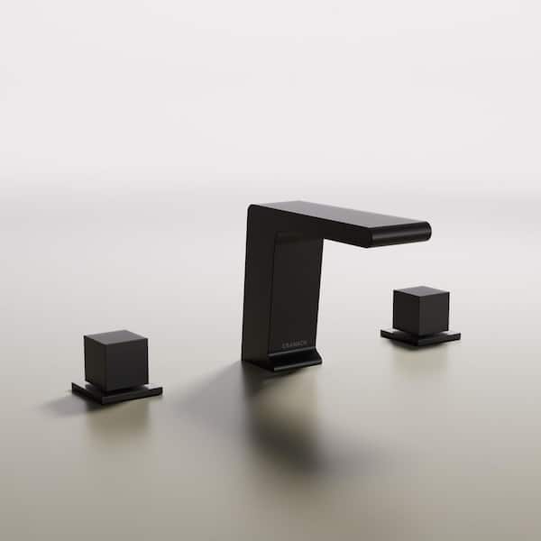 FARNE 8 in. Widespread Double Handles Bathroom Faucet in Matte Black Valve Included (1-Pack)