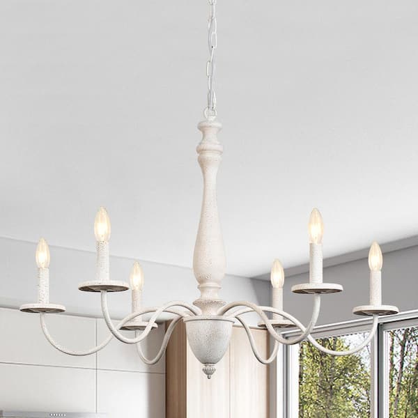 ZJVAIVE 6-Light White Candle Design Hanging Linear Chandelier Lighting for Kitchen Island with no bulbs included