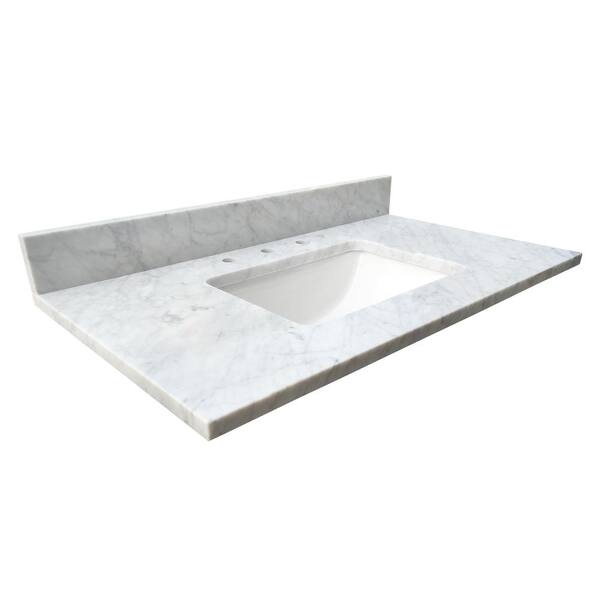 37 in. W x 22 in. D x 1 in. H Bianco Carrara White Marble Vanity Top with White Basin