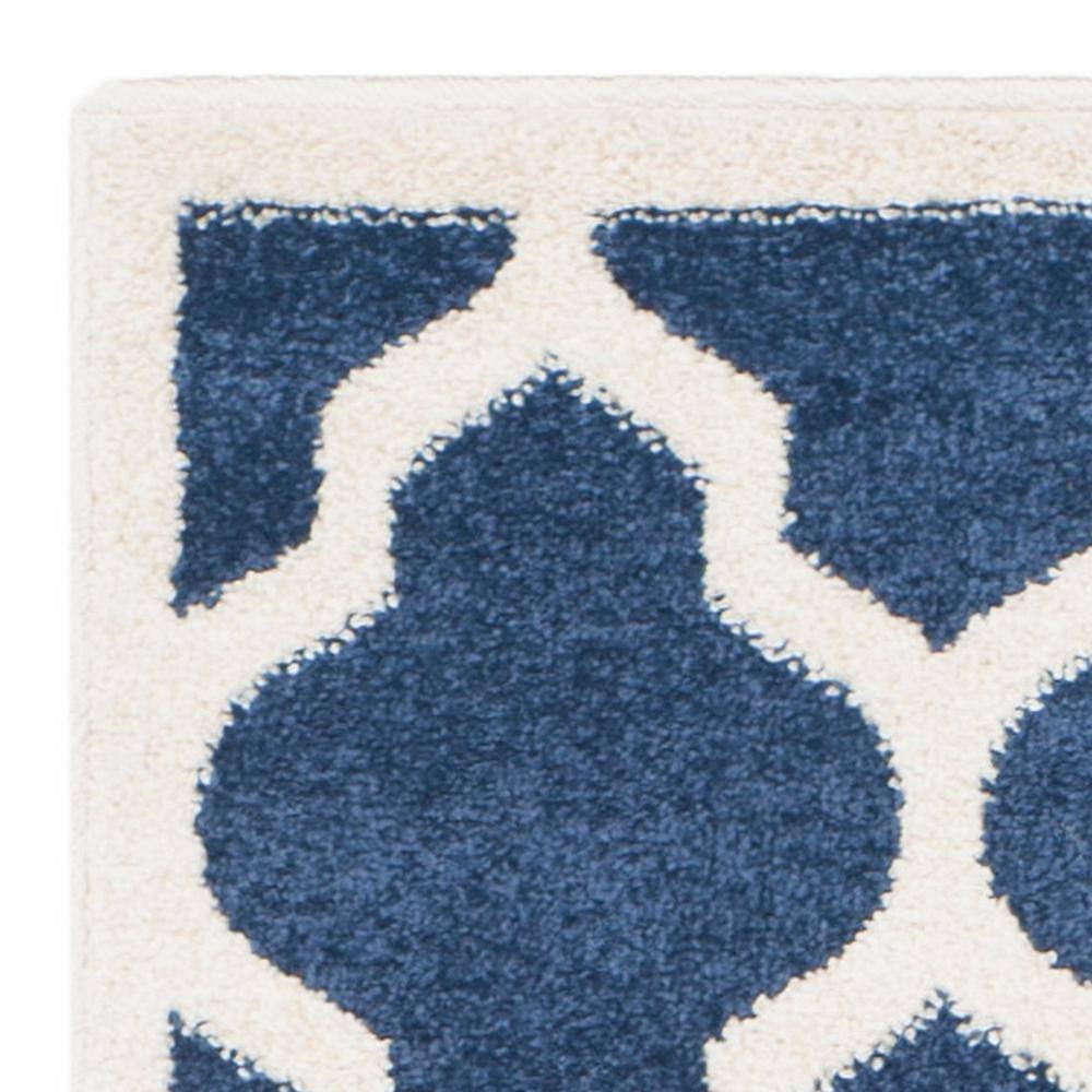 Navy Beige Geometric Reversible Synthetic Runner Rug